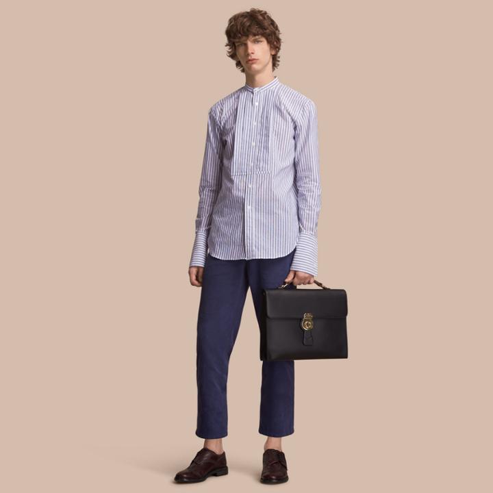 Burberry Burberry Unisex Pleated Bib Striped Cotton Shirt, Blue