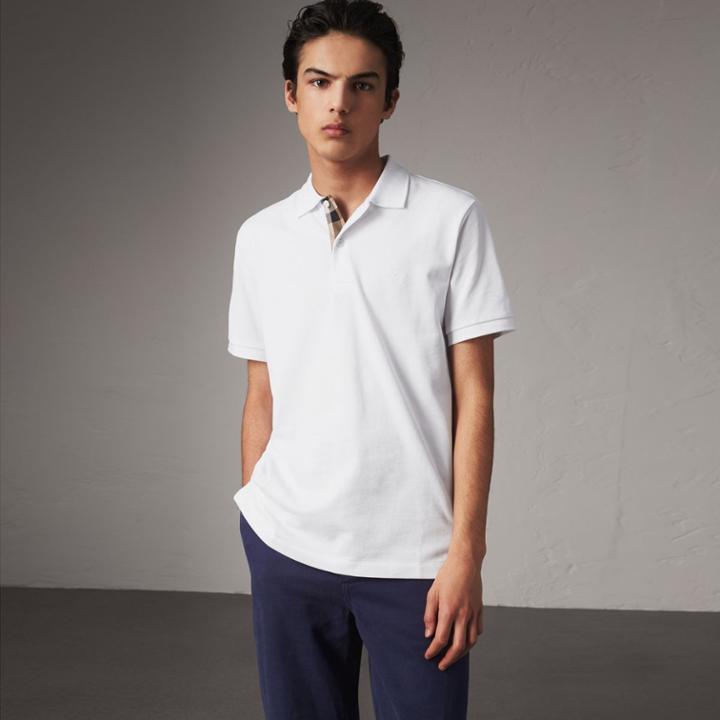 Burberry Burberry Check Placket Cotton Piqu Polo Shirt, Size: Xl, White