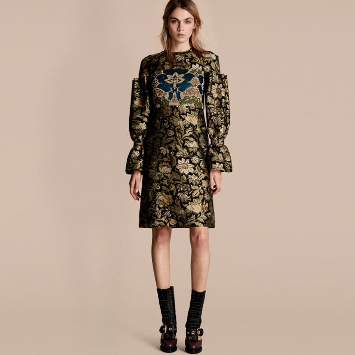 Burberry Burberry Floral Tapestry Fil Coup And Sequin Dress, Size: 46, Green