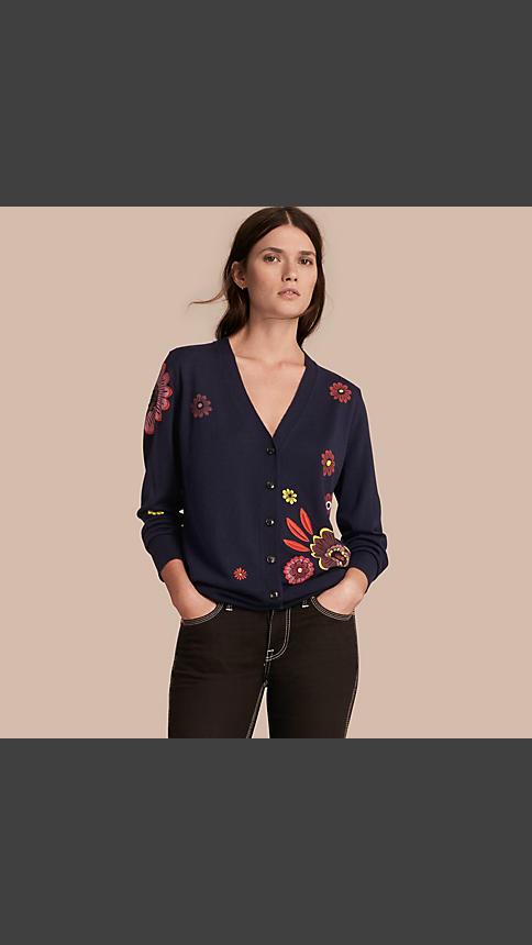 Burberry Floral-embellished Merino Wool Cardigan