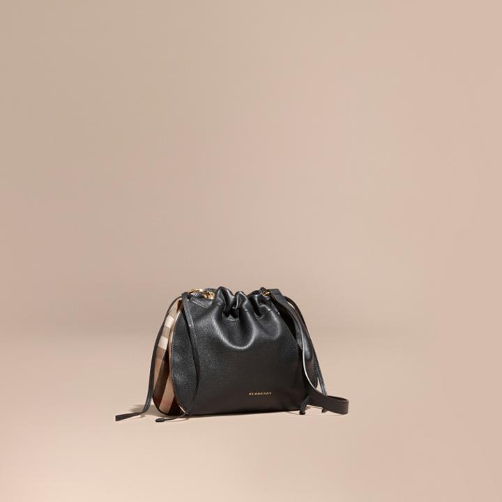 Burberry Burberry Grainy Leather And House Check Crossbody Bag, Black