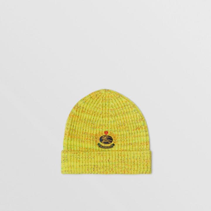 Burberry Burberry Embroidered Archive Logo Wool Blend Beanie, Yellow