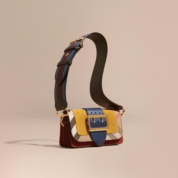 Burberry Burberry The Small Buckle Bag In Suede And House Check, Yellow