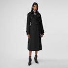 Burberry Burberry Silk Satin Panel Wool Loop-back Trench Coat, Size: 02, Black