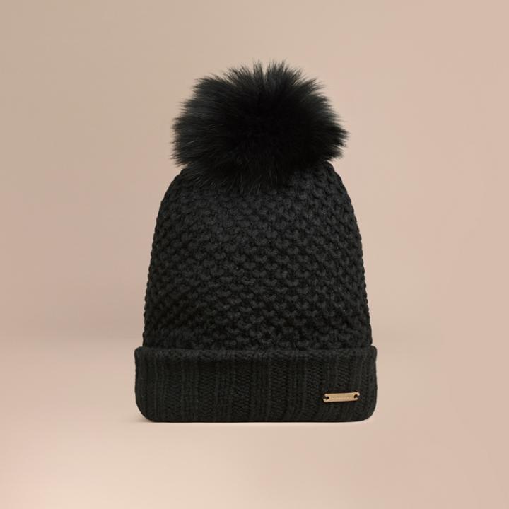 Burberry Burberry Fur Pom-pom Beanie, Black