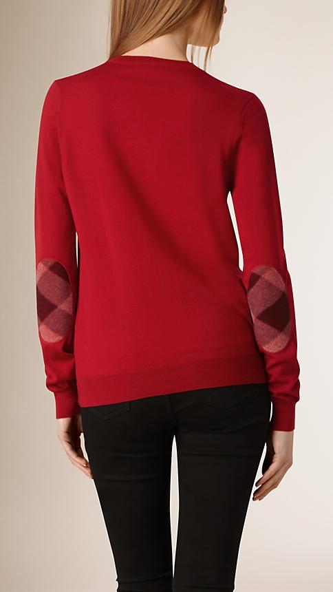 Burberry Check Detail Merino Crew Neck Sweater