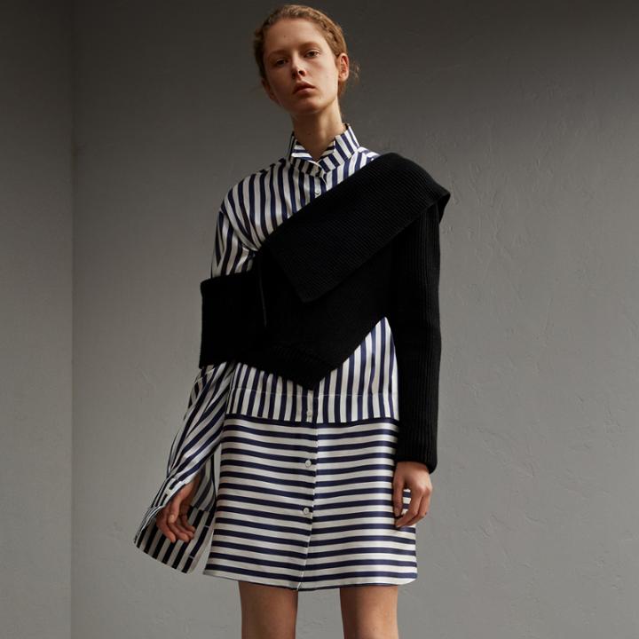 Burberry Burberry Striped Silk Cotton Shirt Dress, Size: 00, Blue