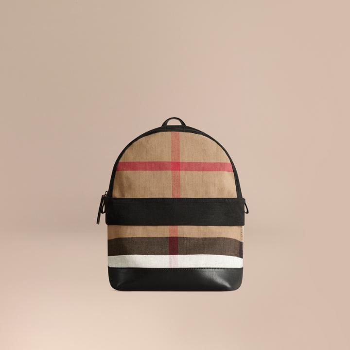 Burberry Burberry Canvas Check And Leather Backpack, Black