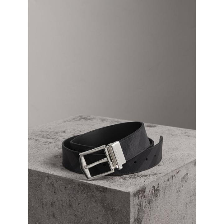 Burberry Burberry Reversible London Check And Leather Belt, Size: 80, Grey