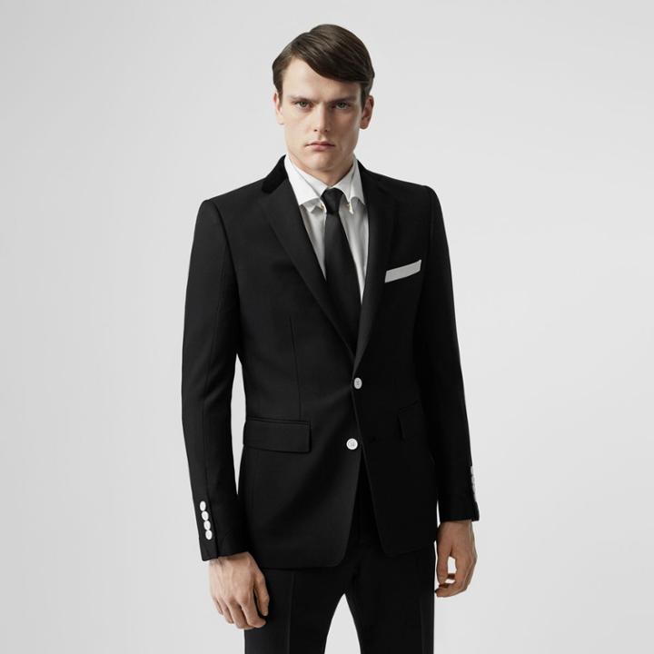 Burberry Burberry English Fit Velvet Collar Wool Tailored Jacket, Size: 48, Black