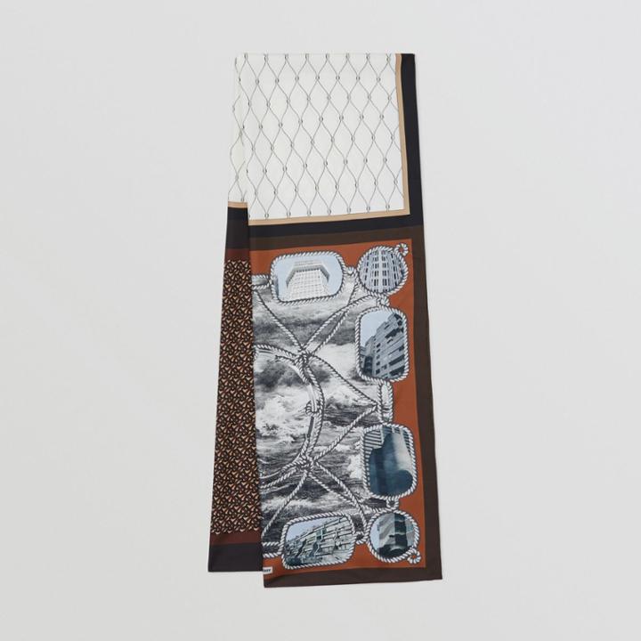 Burberry Burberry Rigging, Net And Monogram Print Silk Scarf, Brown