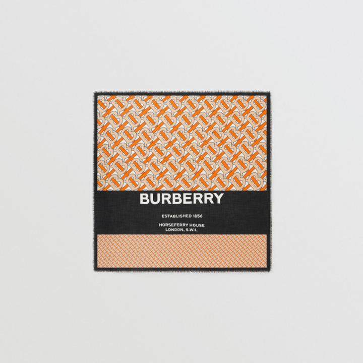 Burberry Burberry Monogram Print Cashmere Large Square Scarf, Orange