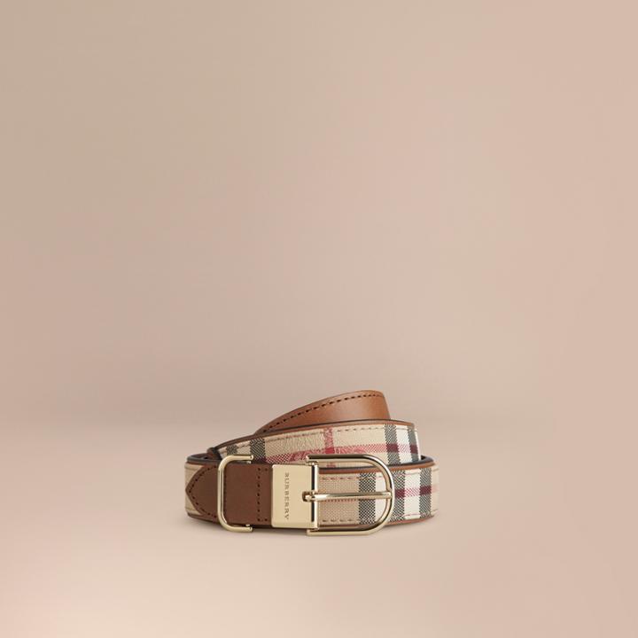 Burberry Burberry Horseferry Check And Leather Belt, Size: 110, Yellow