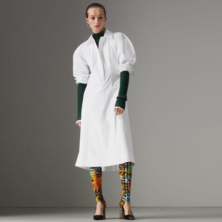 Burberry Burberry Panelled Stretch Cotton Shirt Dress, Size: 00, White