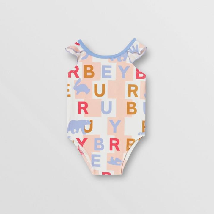 Burberry Burberry Childrens Ruffle Detail Logo Print Swimsuit, Size: 2y, Pink