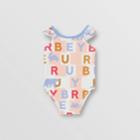 Burberry Burberry Childrens Ruffle Detail Logo Print Swimsuit, Size: 2y, Pink