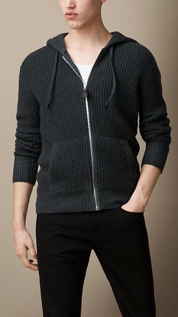 Burberry Brit Wool Cashmere Waffle Stitch Hooded Top