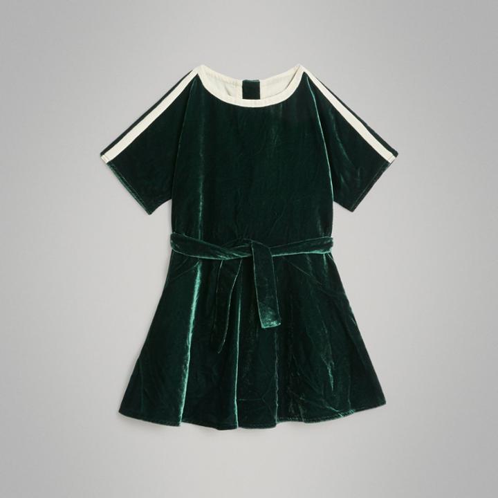 Burberry Burberry Stripe Detail Velvet Dress, Size: 10y, Green