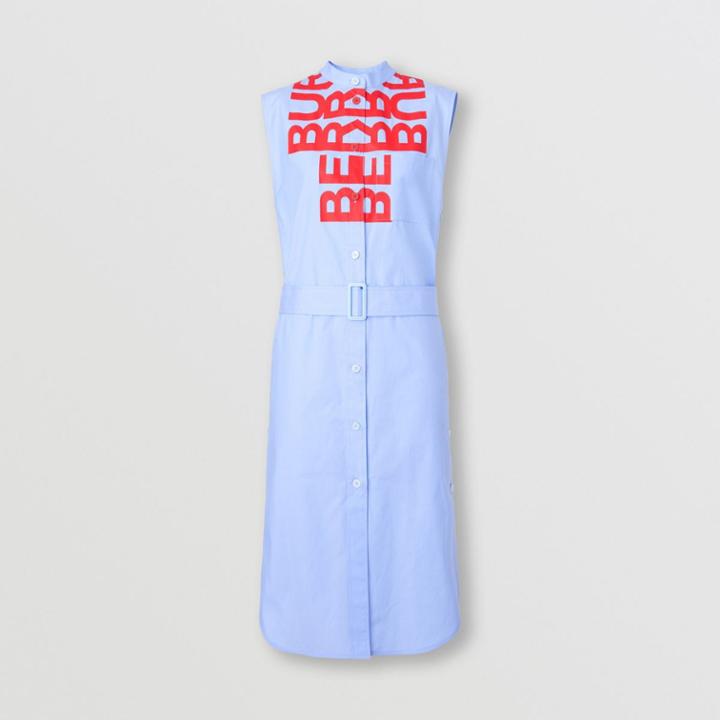 Burberry Burberry Sleeveless Logo Print Cotton Oxford Shirt Dress, Size: 0