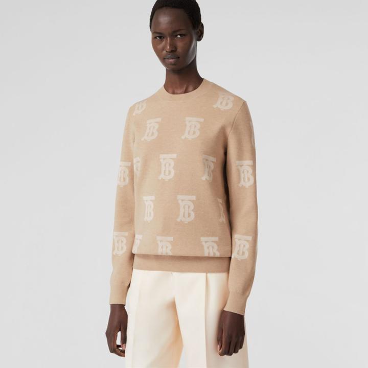 Burberry Burberry Monogram Wool Silk Blend Jacquard Sweater