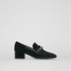 Burberry Burberry Link Detail Velvet Block-heel Loafers, Size: 35, Green