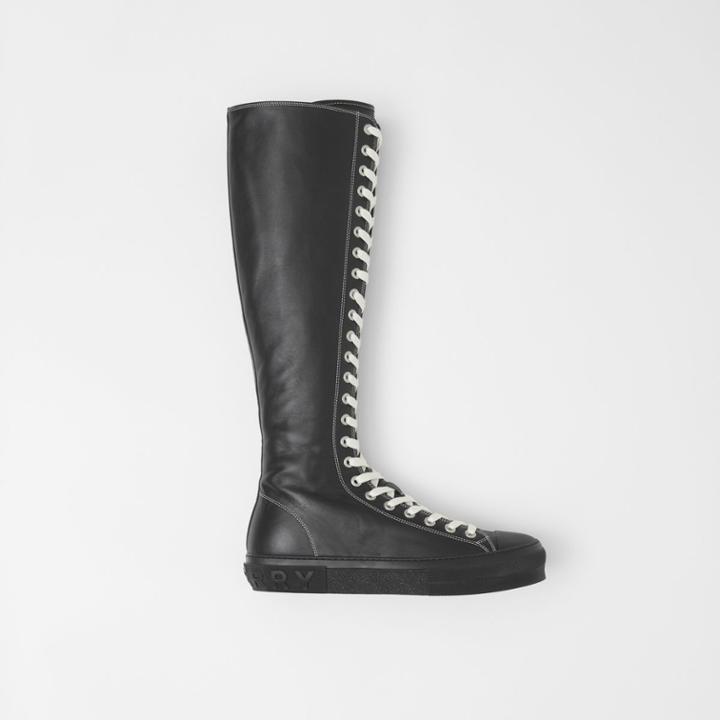 Burberry Burberry Topstitched Leather Knee-high Sneakers, Size: 40