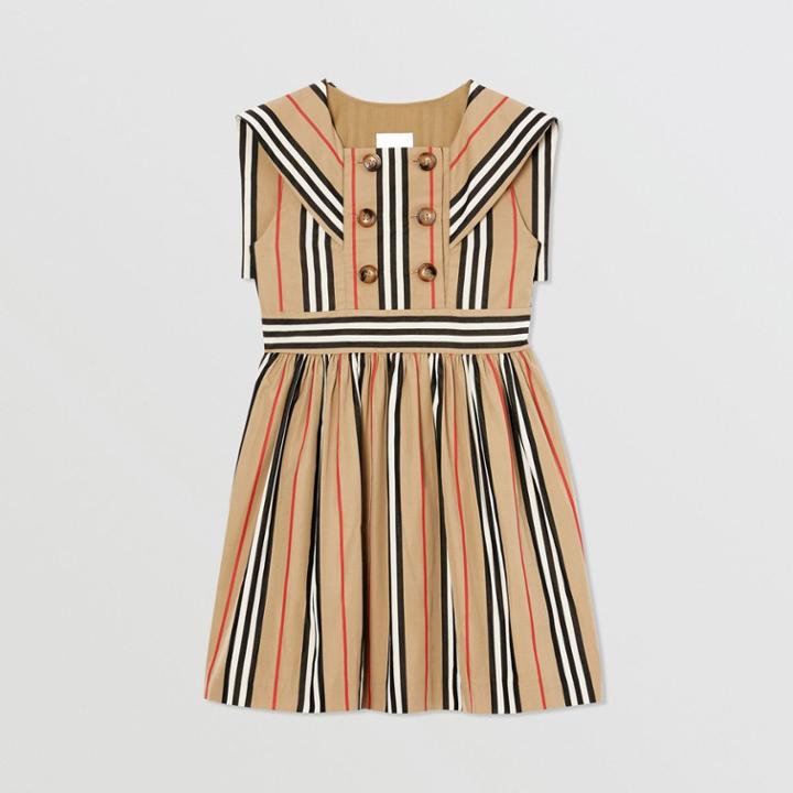 Burberry Burberry Childrens Icon Stripe Cotton Poplin Sailor Dress, Size: 10y, Beige