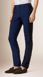 Burberry Prorsum Slim Fit Lace Detail Wool Blend Tailored Trousers