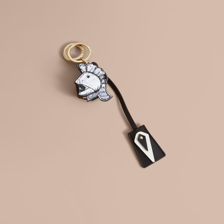Burberry Burberry Pallas Helmet Motif Leather Key Charm And Padlock, Black