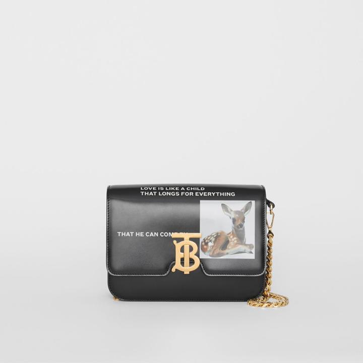 Burberry Burberry Small Montage Print Leather Tb Bag, Black