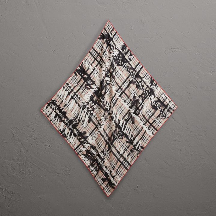Burberry Burberry Scribble Check Silk Square Scarf, Beige