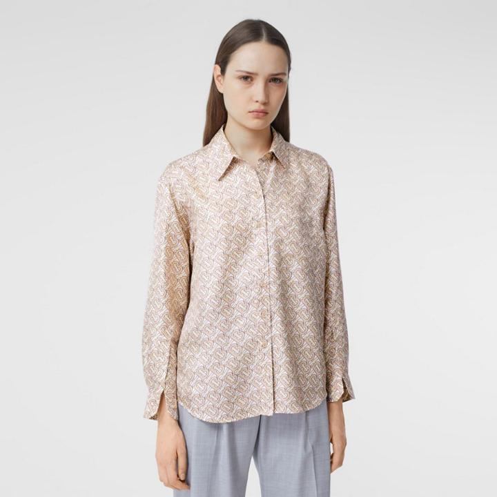 Burberry Burberry Monogram Print Silk Twill Shirt, Size: 02, Pink