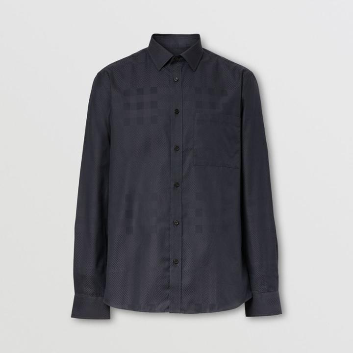 Burberry Burberry Slim Fit Check Cotton Jacquard Shirt, Size: 41, Grey