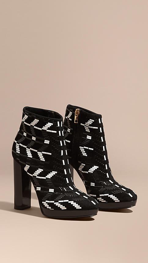 Burberry Beaded Suede Platform Ankle Boots