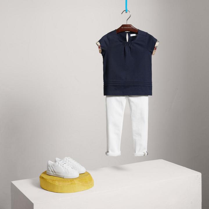 Burberry Burberry Pleat And Check Detail Cotton T-shirt, Size: 6y, Blue