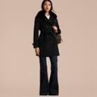 Burberry Burberry Wool Cashmere Trench Coat With Fur Collar, Size: 06, Black