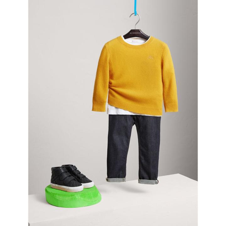 Burberry Burberry Check Elbow Patch Cashmere Sweater, Size: 6y, Yellow