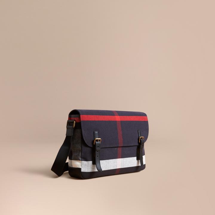 Burberry Burberry Medium Canvas Check Messenger Bag, Black