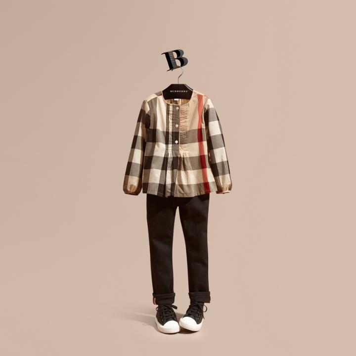 Burberry Burberry Pintuck Detail Check Cotton Blouse, Size: 10y, Beige
