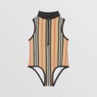 Burberry Burberry Childrens Icon Stripe Zip-front Swimsuit, Size: 8y, Beige