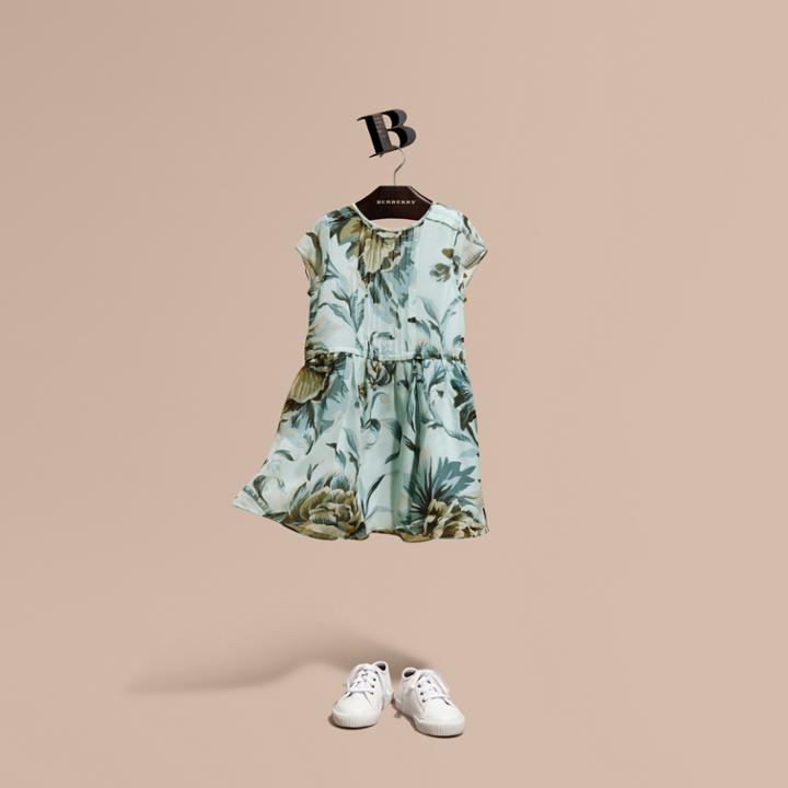 Burberry Burberry Peony Rose Print Silk Dress, Size: 12y, Blue