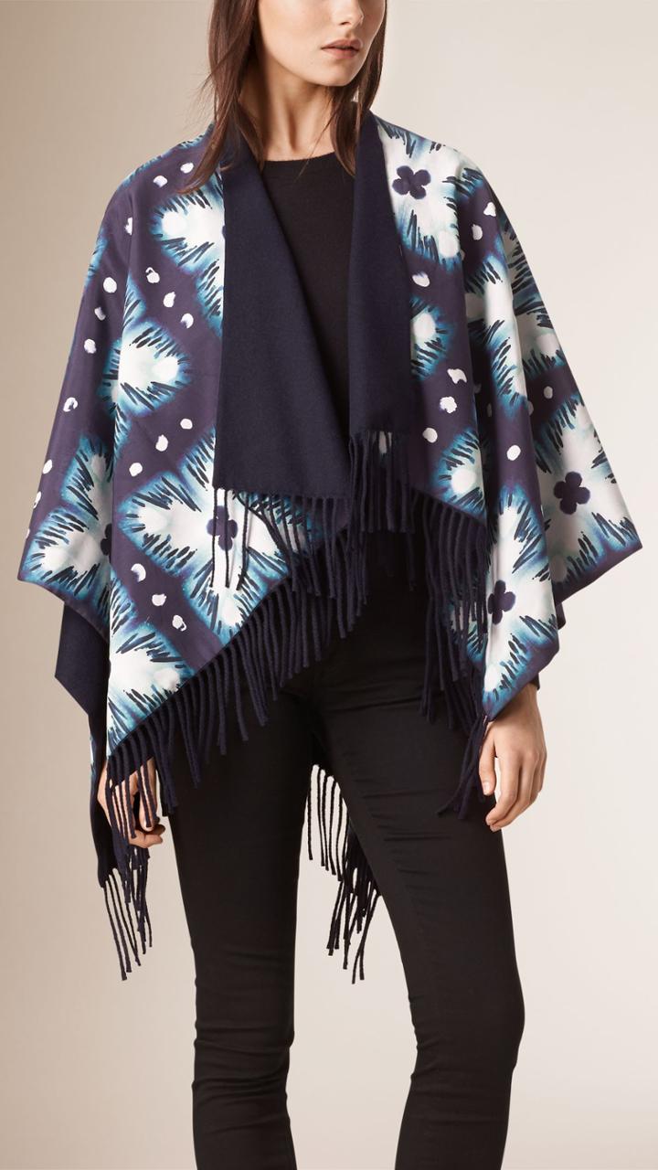 Burberry Burberry Floral Tie-dye Print Cotton Silk Poncho, Blue