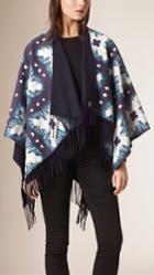 Burberry Burberry Floral Tie-dye Print Cotton Silk Poncho, Blue