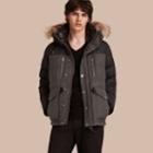 Burberry Burberry Detachable Fur Trim Down-filled Wool Flannel Jacket, Size: Xxl, Grey