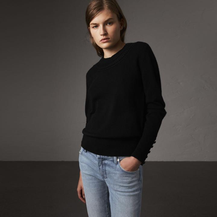 Burberry Burberry Cable Knit Yoke Cashmere Sweater, Black
