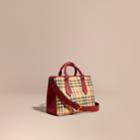 Burberry Burberry Leather Trim Horseferry Check Tote, Red