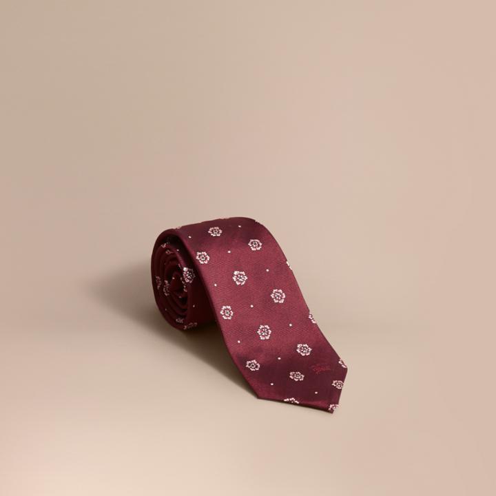 Burberry Burberry Modern Cut Floral And Spot Jacquard Silk Tie, Red