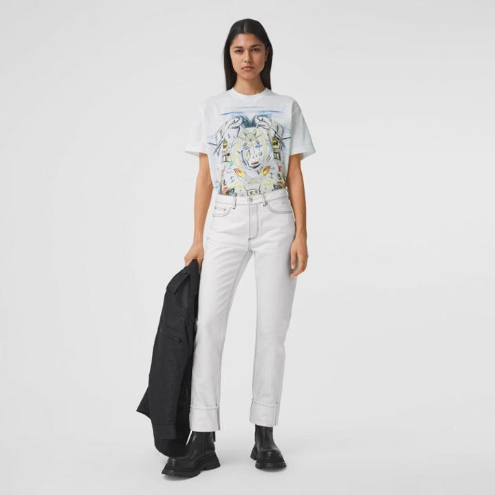 Burberry Burberry Marine Sketch Print Cotton Oversized T-shirt, Size: Xs, White
