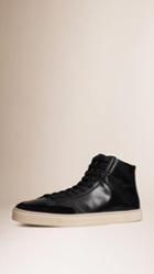Burberry Embossed Check High-top Leather Trainers