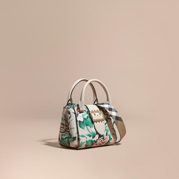 Burberry The Small Buckle Tote In Peony Rose Print Leather